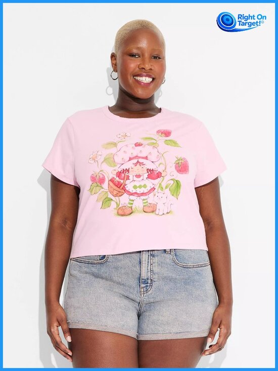 Strawberry Shortcake Tops - 2X - Womens Strawberry Shortcake Short Sleeve Graphic Baby T-Shirt - Pink